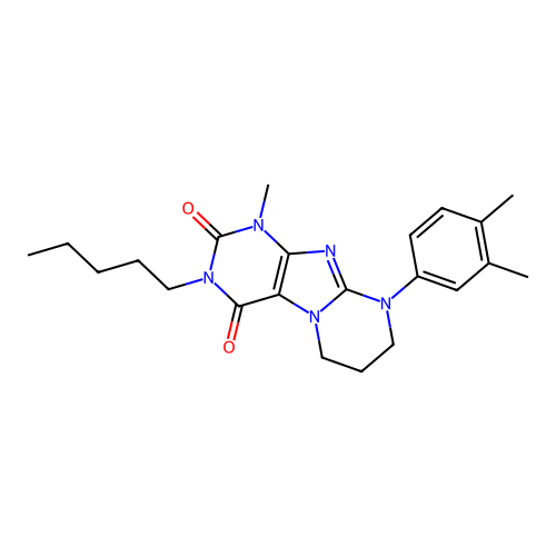 9-(3,4-dimethylphenyl)-1-methyl-3-pentyl-6,7,8,9-tetrahydropyrimido[2,1-f]purine-2,4(1H,3H)-dione structure