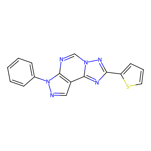 7-phenyl-2-(thiophen-2-yl)-7H-pyrazolo[4,3-e][1,2,4]triazolo[1,5-c]pyrimidine structure