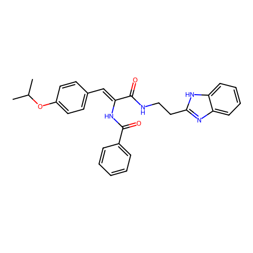 N-[1-[2-(1H-benzoimidazol-2-yl)ethylcarbamoyl]-2-(4-propan-2-yloxyphenyl)ethenyl]benzamide structure