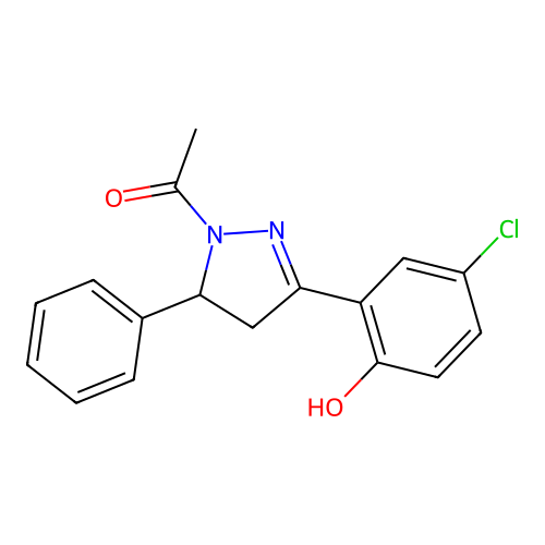 1-(3-(5-chloro-2-hydroxyphenyl)-5-phenyl-4,5-dihydro-1H-pyrazol-1-yl)ethanone structure