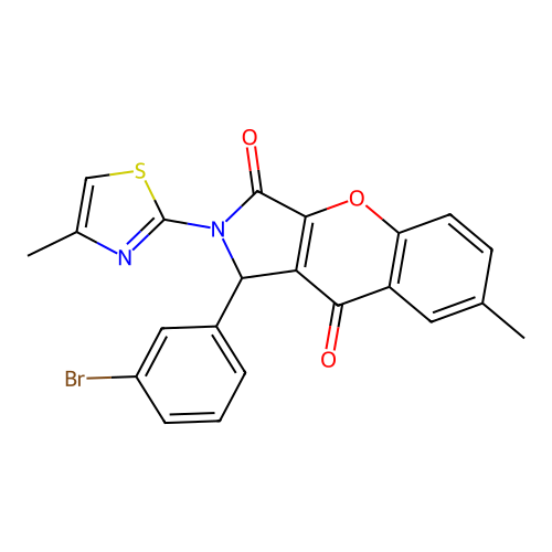 1-(3-bromophenyl)-7-methyl-2-(4-methyl-1,3-thiazol-2-yl)-1,2-dihydrochromeno[2,3-c]pyrrole-3,9-dione structure
