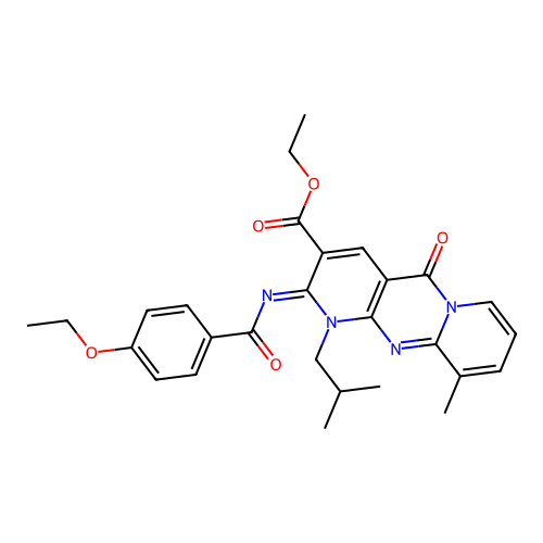 (Z)-ethyl 2-((4-ethoxybenzoyl)imino)-1-isobutyl-10-methyl-5-oxo-2,5-dihydro-1H-dipyrido[1,2-a:2',3'-d]pyrimidine-3-carboxylate structure