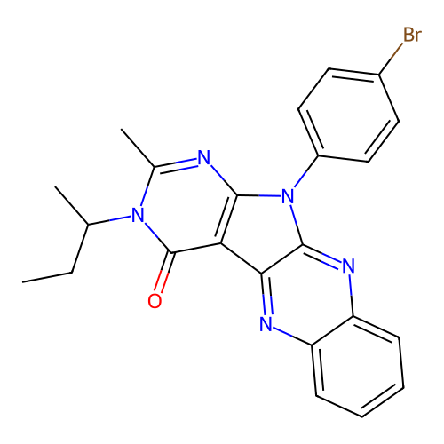 11-(4-bromophenyl)-3-(butan-2-yl)-2-methyl-3,11-dihydro-4H-pyrimido[5',4':4,5]pyrrolo[2,3-b]quinoxalin-4-one structure
