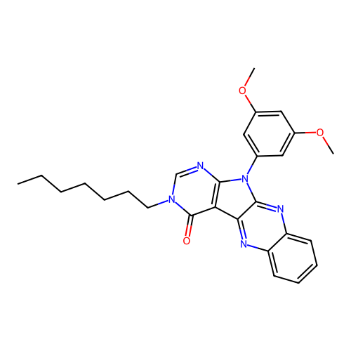 11-(3,5-dimethoxyphenyl)-3-heptyl-3,11-dihydro-4H-pyrimido[5',4':4,5]pyrrolo[2,3-b]quinoxalin-4-one structure