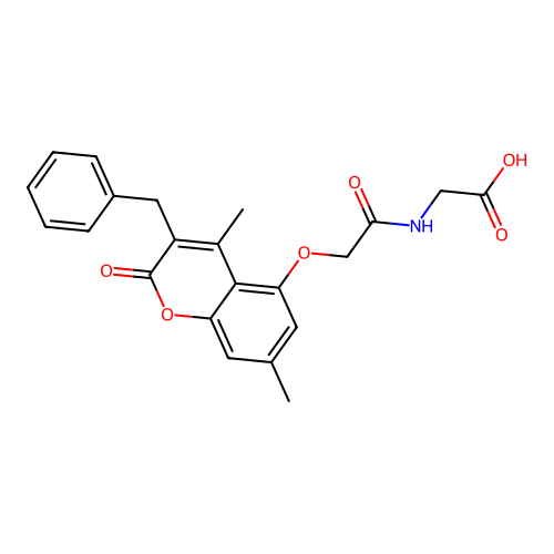 N-{[(3-benzyl-4,7-dimethyl-2-oxo-2H-chromen-5-yl)oxy]acetyl}glycine structure