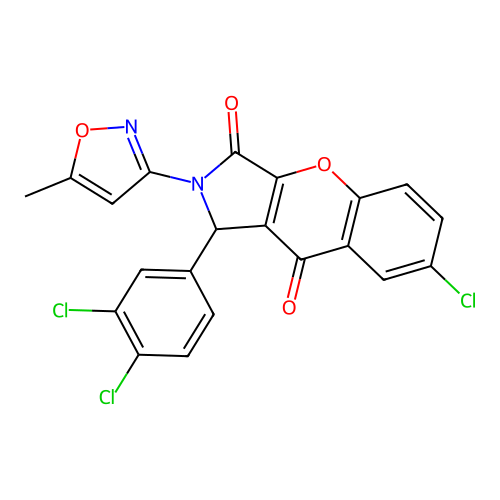 7-chloro-1-(3,4-dichlorophenyl)-2-(5-methyl-1,2-oxazol-3-yl)-1,2-dihydrochromeno[2,3-c]pyrrole-3,9-dione structure