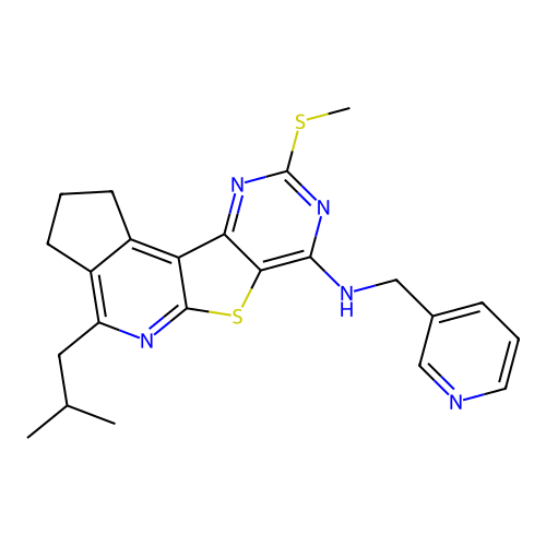 4-(2-methylpropyl)-9-(methylsulfanyl)-N-(pyridin-3-ylmethyl)-2,3-dihydro-1H-cyclopenta[4',5']pyrido[3',2':4,5]thieno[3,2-d]pyrimidin-7-amine structure