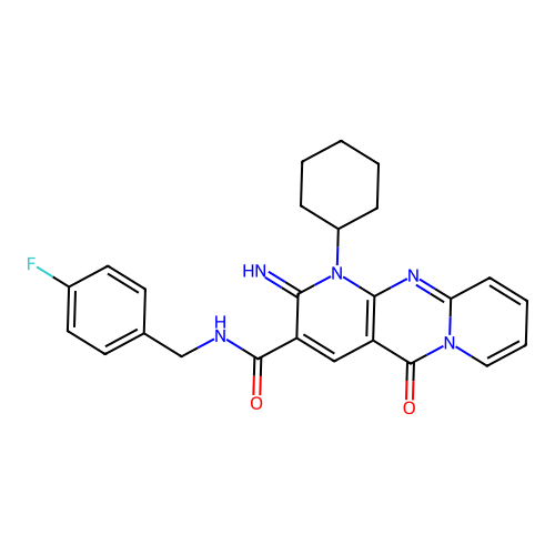 1-cyclohexyl-N-(4-fluorobenzyl)-2-imino-5-oxo-1,5-dihydro-2H-dipyrido[1,2-a:2',3'-d]pyrimidine-3-carboxamide structure