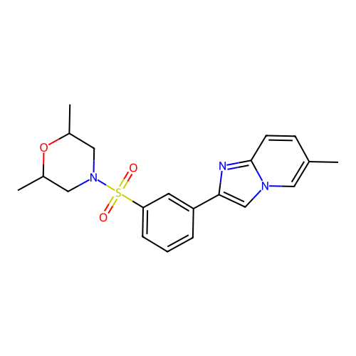 2,6-dimethyl-4-((3-(6-methylimidazo[1,2-a]pyridin-2-yl)phenyl)sulfonyl)morpholine structure
