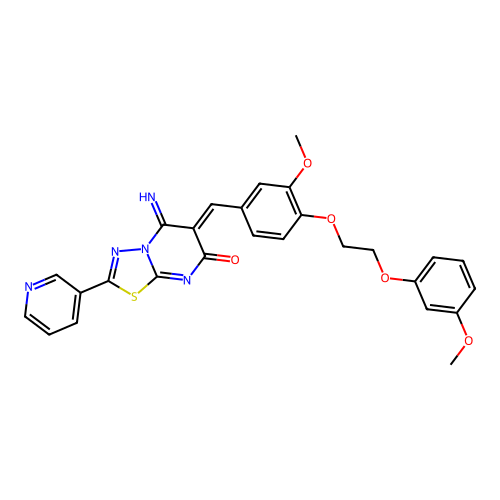 (6Z)-5-imino-6-[[3-methoxy-4-[2-(3-methoxyphenoxy)ethoxy]phenyl]methylidene]-2-pyridin-3-yl-[1,3,4]thiadiazolo[3,2-a]pyrimidin-7-one structure