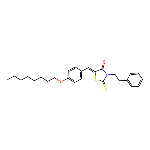 (Z)-5-(4-(octyloxy)benzylidene)-3-phenethyl-2-thioxothiazolidin-4-one structure