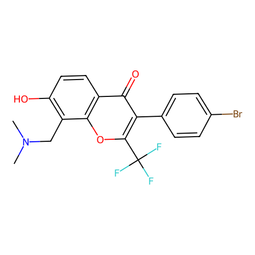 3-(4-bromophenyl)-8-[(dimethylamino)methyl]-7-hydroxy-2-(trifluoromethyl)-4H-chromen-4-one structure
