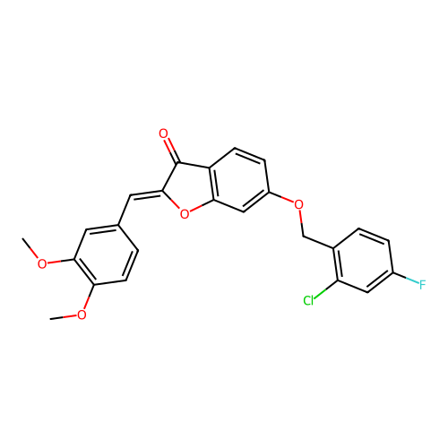 (Z)-6-((2-chloro-4-fluorobenzyl)oxy)-2-(3,4-dimethoxybenzylidene)benzofuran-3(2H)-one structure