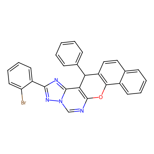 2-(2-bromophenyl)-14-phenyl-14H-benzo[7,8]chromeno[3,2-e][1,2,4]triazolo[1,5-c]pyrimidine structure
