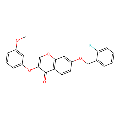 7-[(2-Fluorophenyl)methoxy]-3-(3-methoxyphenoxy)chromen-4-one structure