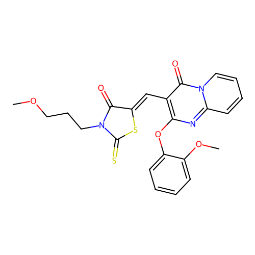 2-(2-methoxyphenoxy)-3-{(Z)-[3-(3-methoxypropyl)-4-oxo-2-thioxo-1,3-thiazolidin-5-ylidene]methyl}-4H-pyrido[1,2-a]pyrimidin-4-one structure