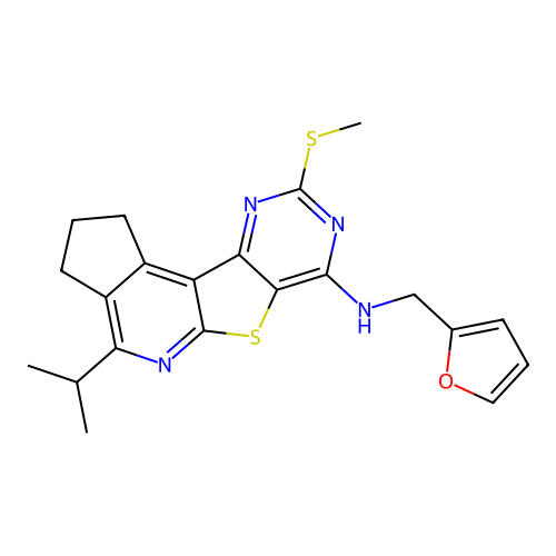 N-(furan-2-ylmethyl)-4-isopropyl-9-(methylthio)-2,3-dihydro-1H-cyclopenta[4',5']pyrido[3',2':4,5]thieno[3,2-d]pyrimidin-7-amine structure