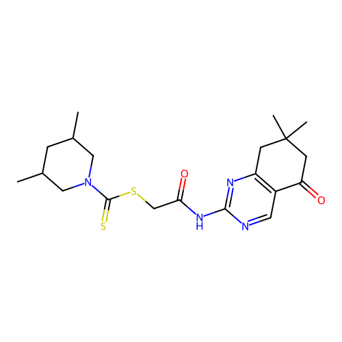 2-[(7,7-dimethyl-5-oxo-5,6,7,8-tetrahydroquinazolin-2-yl)amino]-2-oxoethyl 3,5-dimethylpiperidine-1-carbodithioate structure