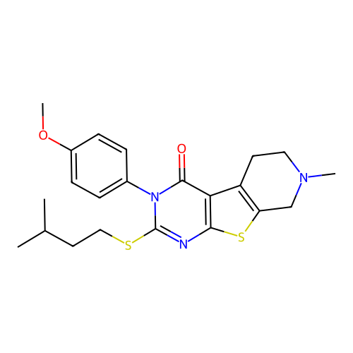 2-(isopentylthio)-3-(4-methoxyphenyl)-7-methyl-5,6,7,8-tetrahydropyrido[4',3':4,5]thieno[2,3-d]pyrimidin-4(3H)-one structure