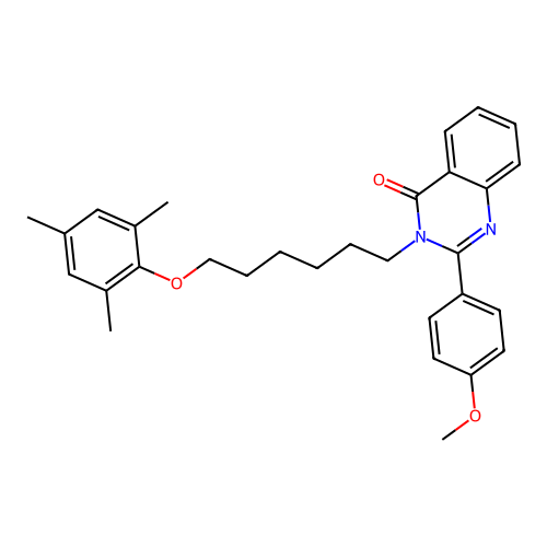 2-(4-methoxyphenyl)-3-[6-(2,4,6-trimethylphenoxy)hexyl]quinazolin-4(3H)-one structure