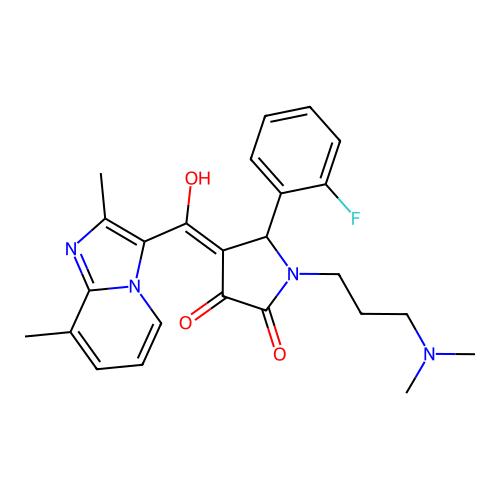 1-[3-(dimethylamino)propyl]-4-[(2,8-dimethylimidazo[1,2-a]pyridin-3-yl)-hydroxymethylidene]-5-(2-fluorophenyl)pyrrolidine-2,3-dione structure