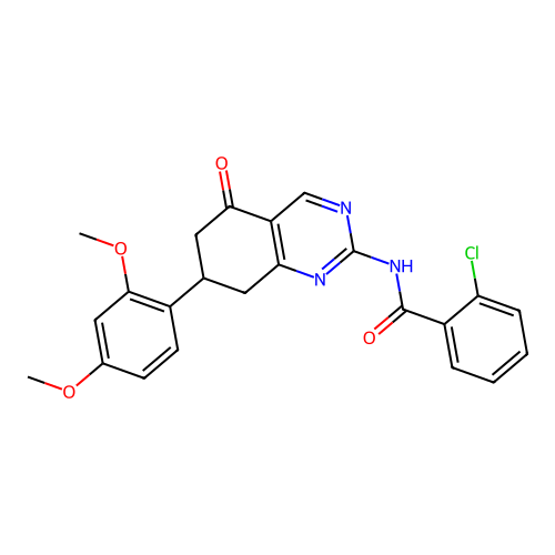2-chloro-N-[7-(2,4-dimethoxyphenyl)-5-oxo-5,6,7,8-tetrahydroquinazolin-2-yl]benzamide structure