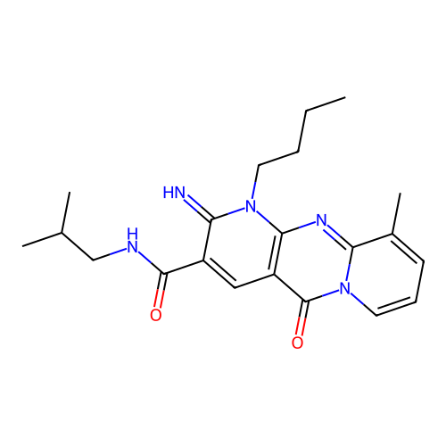 1-butyl-2-imino-10-methyl-N-(2-methylpropyl)-5-oxo-1,5-dihydro-2H-dipyrido[1,2-a:2',3'-d]pyrimidine-3-carboxamide structure