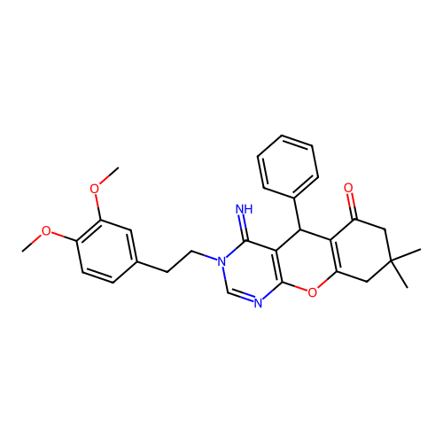 3-(3,4-dimethoxyphenethyl)-4-imino-8,8-dimethyl-5-phenyl-5,7,8,9-tetrahydro-3H-chromeno[2,3-d]pyrimidin-6(4H)-one structure