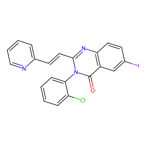3-(2-chlorophenyl)-6-iodo-2-[(E)-2-(pyridin-2-yl)ethenyl]quinazolin-4(3H)-one structure