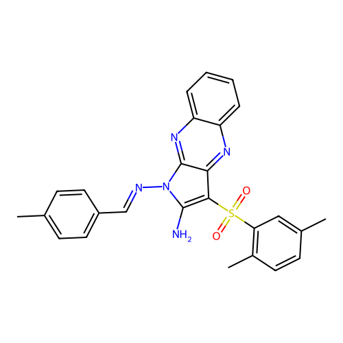 (E)-3-((2,5-dimethylphenyl)sulfonyl)-N1-(4-methylbenzylidene)-1H-pyrrolo[2,3-b]quinoxaline-1,2-diamine structure