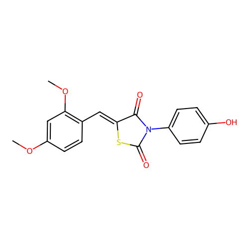 (Z)-5-(2,4-dimethoxybenzylidene)-3-(4-hydroxyphenyl)thiazolidine-2,4-dione structure