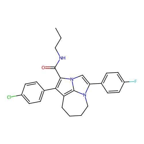 1-(4-chlorophenyl)-4-(4-fluorophenyl)-N-propyl-5,6,7,8-tetrahydro-2a,4a-diazacyclopenta[cd]azulene-2-carboxamide structure