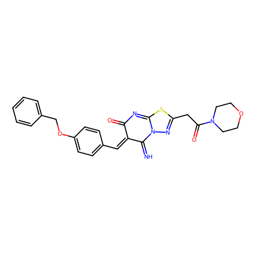 (6Z)-5-imino-2-(2-morpholin-4-yl-2-oxoethyl)-6-[(4-phenylmethoxyphenyl)methylidene]-[1,3,4]thiadiazolo[3,2-a]pyrimidin-7-one structure