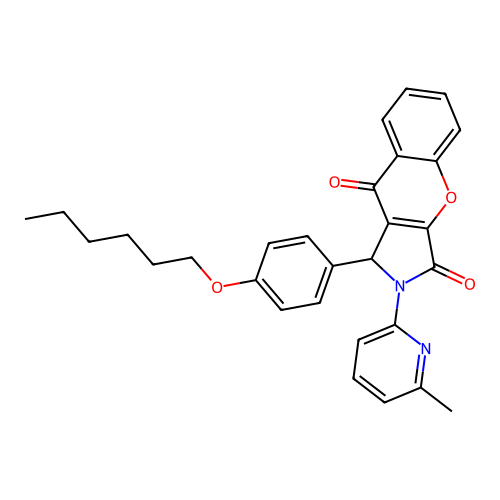 1-(4-hexoxyphenyl)-2-(6-methylpyridin-2-yl)-1H-chromeno[2,3-c]pyrrole-3,9-dione structure