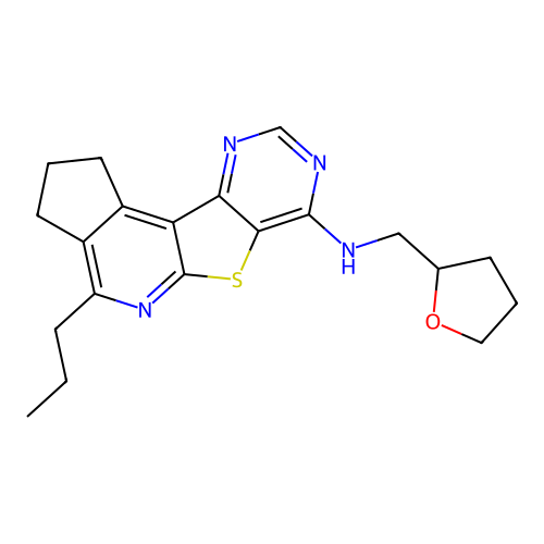 4-propyl-N-((tetrahydrofuran-2-yl)methyl)-2,3-dihydro-1H-cyclopenta[4',5']pyrido[3',2':4,5]thieno[3,2-d]pyrimidin-7-amine structure