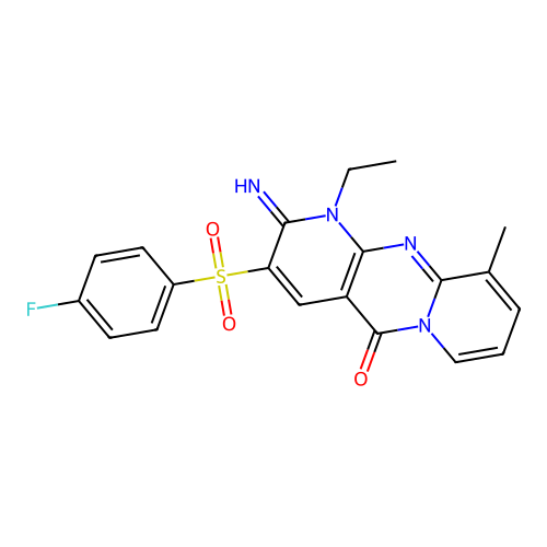 1-ethyl-3-((4-fluorophenyl)sulfonyl)-2-imino-10-methyl-1H-dipyrido[1,2-a:2',3'-d]pyrimidin-5(2H)-one structure