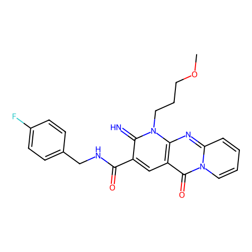 N-(4-fluorobenzyl)-2-imino-1-(3-methoxypropyl)-5-oxo-1,5-dihydro-2H-dipyrido[1,2-a:2',3'-d]pyrimidine-3-carboxamide structure