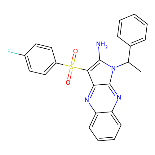 3-((4-fluorophenyl)sulfonyl)-1-(1-phenylethyl)-1H-pyrrolo[2,3-b]quinoxalin-2-amine structure