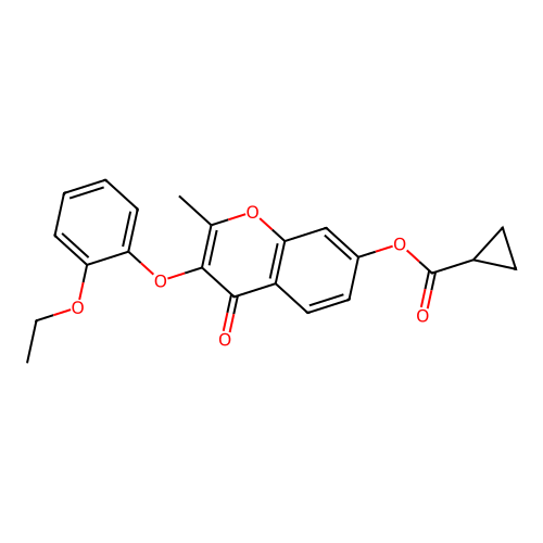 3-(2-ethoxyphenoxy)-2-methyl-4-oxo-4H-chromen-7-yl cyclopropanecarboxylate structure