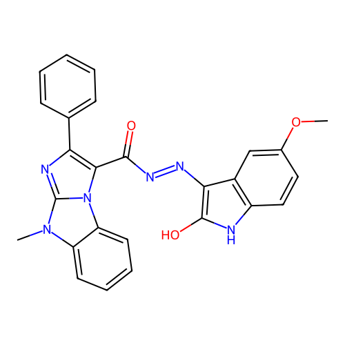 (Z)-N'-(5-methoxy-2-oxoindolin-3-ylidene)-9-methyl-2-phenyl-9H-benzo[d]imidazo[1,2-a]imidazole-3-carbohydrazide structure