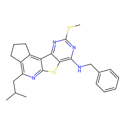N-benzyl-4-(2-methylpropyl)-9-(methylsulfanyl)-2,3-dihydro-1H-cyclopenta[4',5']pyrido[3',2':4,5]thieno[3,2-d]pyrimidin-7-amine structure