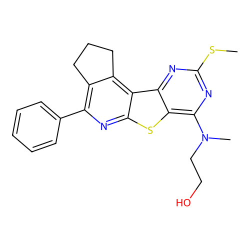 2-(methyl(9-(methylthio)-4-phenyl-2,3-dihydro-1H-cyclopenta[4',5']pyrido[3',2':4,5]thieno[3,2-d]pyrimidin-7-yl)amino)ethanol structure