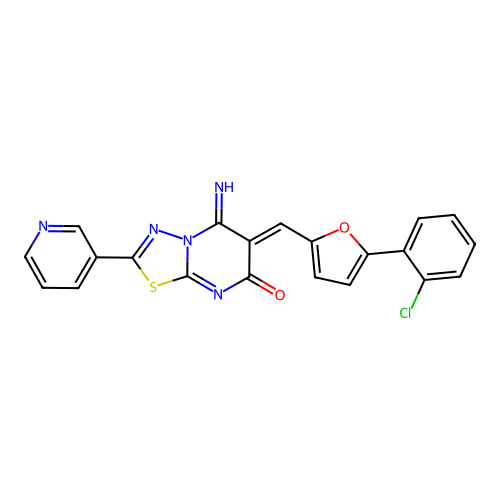 (6Z)-6-[[5-(2-chlorophenyl)furan-2-yl]methylidene]-5-imino-2-pyridin-3-yl-[1,3,4]thiadiazolo[3,2-a]pyrimidin-7-one structure