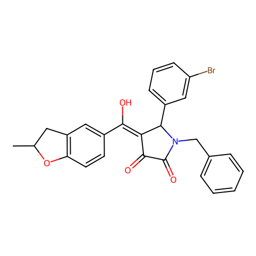 (4E)-1-benzyl-5-(3-bromophenyl)-4-[hydroxy(2-methyl-2,3-dihydro-1-benzofuran-5-yl)methylidene]pyrrolidine-2,3-dione structure