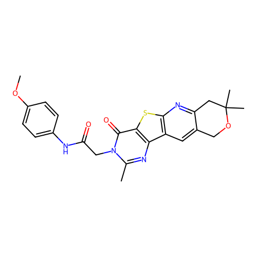 N-(4-methoxyphenyl)-2-(2,8,8-trimethyl-4-oxo-7,10-dihydro-8H-pyrano[3'',4'':5',6']pyrido[3',2':4,5]thieno[3,2-d]pyrimidin-3(4H)-yl)acetamide structure
