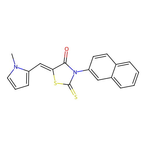 (Z)-5-((1-methyl-1H-pyrrol-2-yl)methylene)-3-(naphthalen-2-yl)-2-thioxothiazolidin-4-one structure