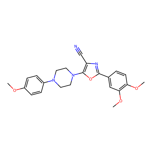 2-(3,4-dimethoxyphenyl)-5-[4-(4-methoxyphenyl)piperazin-1-yl]-1,3-oxazole-4-carbonitrile structure
