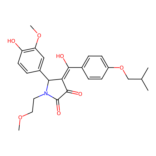 (4E)-5-(4-hydroxy-3-methoxyphenyl)-4-[hydroxy-[4-(2-methylpropoxy)phenyl]methylidene]-1-(2-methoxyethyl)pyrrolidine-2,3-dione structure