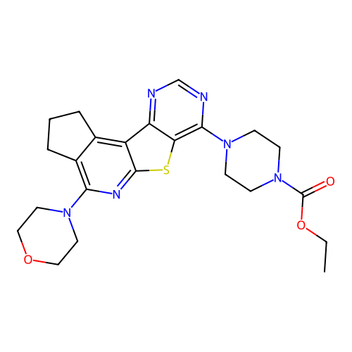 ethyl 4-(4-morpholino-2,3-dihydro-1H-cyclopenta[4',5']pyrido[3',2':4,5]thieno[3,2-d]pyrimidin-7-yl)piperazine-1-carboxylate structure