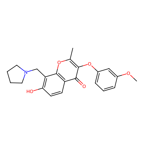 7-hydroxy-3-(3-methoxyphenoxy)-2-methyl-8-(pyrrolidin-1-ylmethyl)-4H-chromen-4-one structure